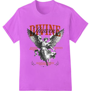 Divine Grace Angelic DTF Print Heat Transfer featuring an angelic figure with wings and a halo against a heavenly background