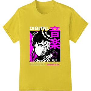 Edgy anime character design printed on black t-shirt with bold typography and abstract graphic elements