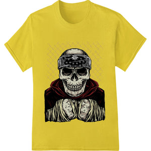 Skull graphic with bandana design in black and white, edgy style suitable for DTF printing on t-shirts and apparel