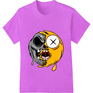 Black and white cartoon skull design with edgy style, perfect for Halloween DTF printing and heat transfer on t-shirts