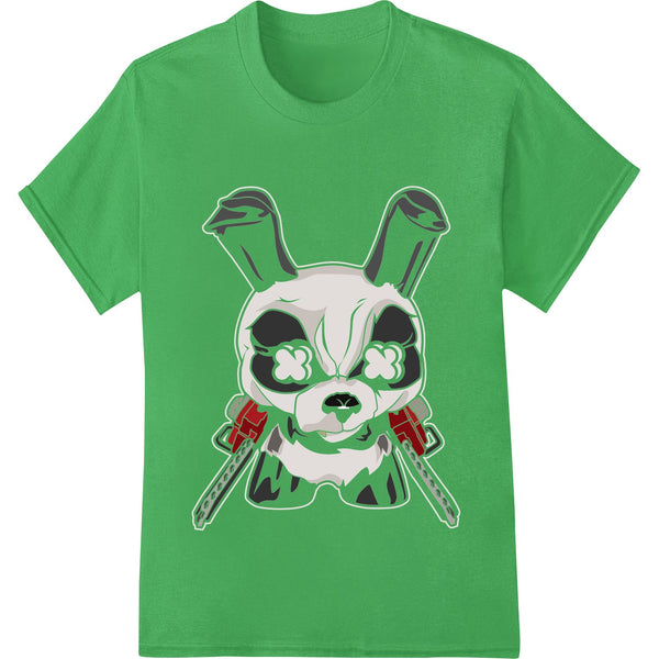 Edgy black and white Easter bunny skull graphic design, perfect for DTF (Direct to Film) heat transfer on custom apparel.