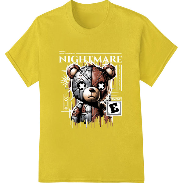 Graffiti-style graphic of a menacing teddy bear with X's for eyes, available as a DTF print heat transfer