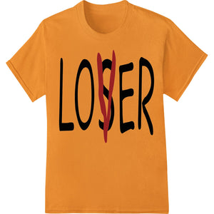 Black and red 'LOSER' text print with edgy, distressed design motif great for Halloween custom apparel and t-shirt printing