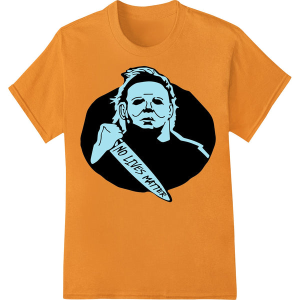 Black silhouette of Michael Myers from the Halloween movies with the text 'NO LIES' in a bold edgy style