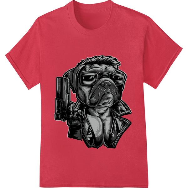 Black and white edgy pug portrait illustration, perfect for DTF (Direct to Film) print heat transfers on t-shirts and...