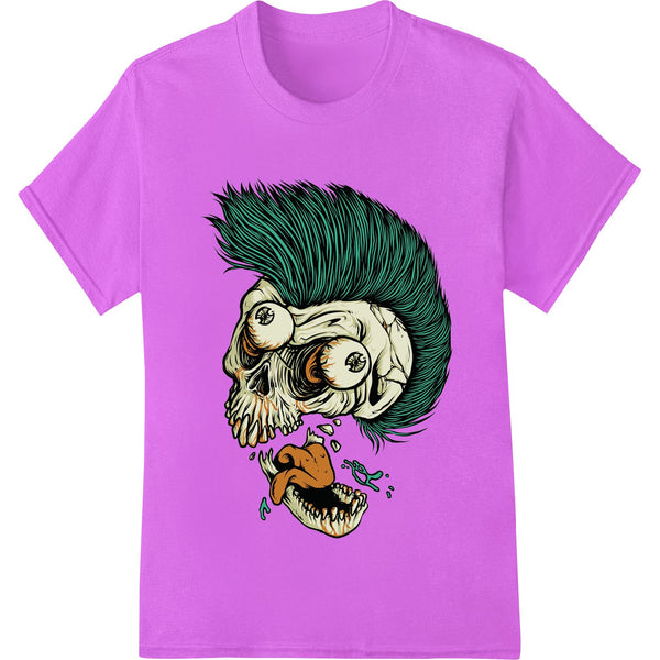 Edgy illustration of a punk skull with a mohawk hairstyle, ideal for DTF printing on t-shirts and apparel.