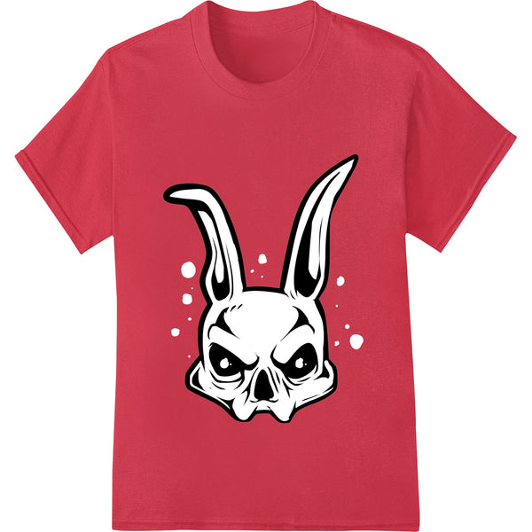 Black and white outline illustration of a rabbit skull in a gothic style, suitable for DTF printing on apparel.