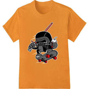 An edgy cartoon character riding a skateboard, designed as a DTF print transfer for custom apparel printing.