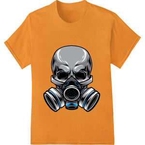 Edgy black and white skull gas mask design DTF heat transfer print with bold underground style for custom t-shirt printing