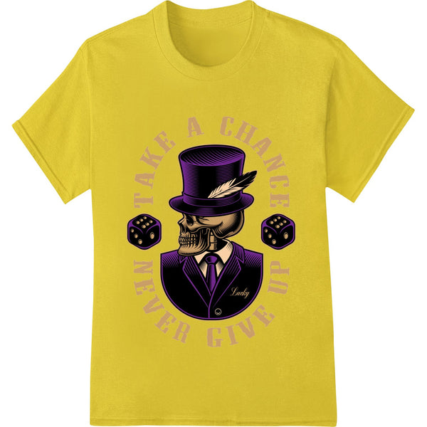 An illustration of a skull wearing a purple top hat, designed as a DTF heat transfer print for custom apparel.