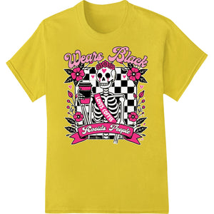 Black and white skull and roses illustration heat transfer design for Direct to Film (DTF) printing on apparel.