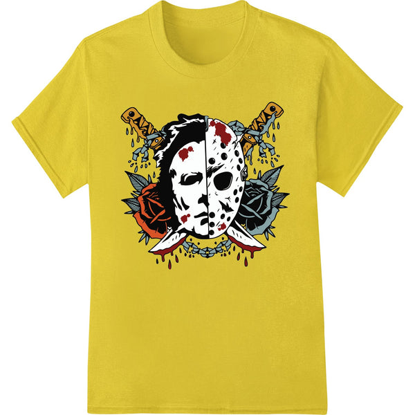 Black and white skull tattoo design heat transfer print for custom apparel like t-shirts, hoodies, and more.