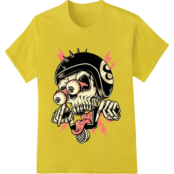 An edgy black skull design with red lightning bolts, perfect for DTF printing on custom t-shirts and apparel.