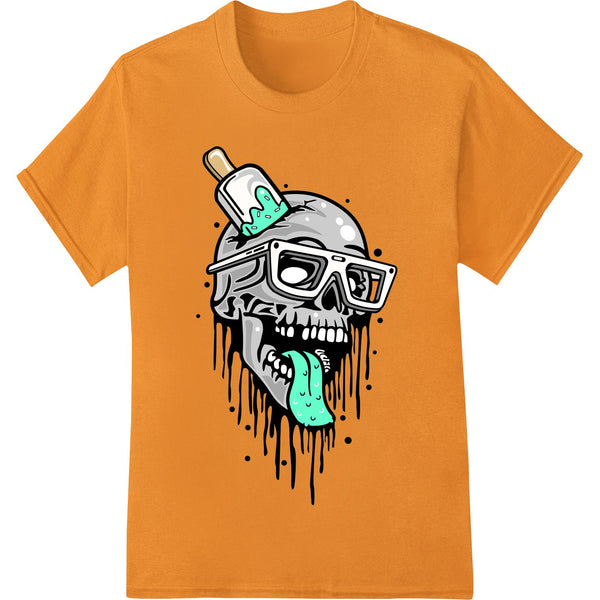 Edgy Sugar Skull illustration with glasses and colorful details, ideal for DTF printing and heat transfer on apparel.