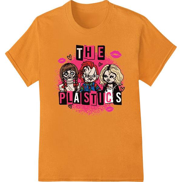 Edgy design featuring stylized punk dolls inspired by 'The Plastics' from the movie Mean Girls, intended for DTF heat...