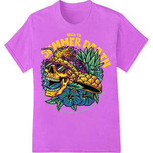 Bold tropical skull design with vibrant colors and patterns, perfect for DTF printing and heat transfer on t-shirts and...