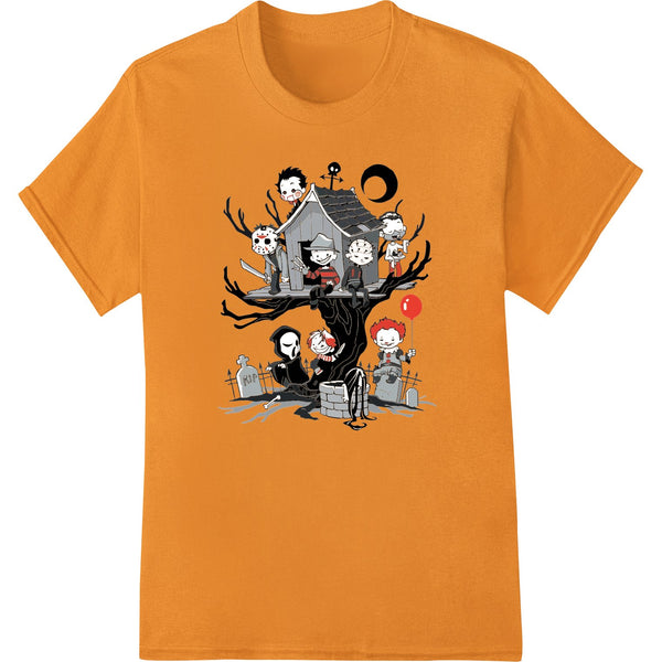 Twisted, skeletal tree design with eerie branches for Halloween DTF heat transfer prints on t-shirts and apparel.