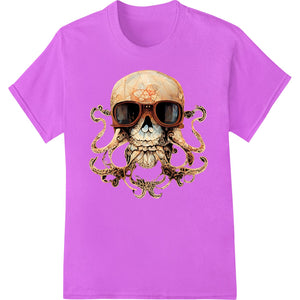 Intricately designed black and white skull octopus graphic, perfect for edgy Halloween DTF prints and heat transfers.