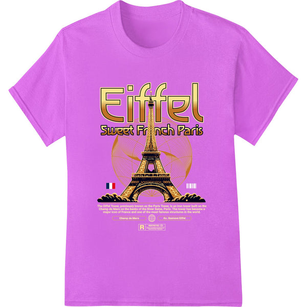 Delightful Eiffel Tower design in shades of pink, yellow and blue, capturing the sweet charm of Paris for DTF printing.