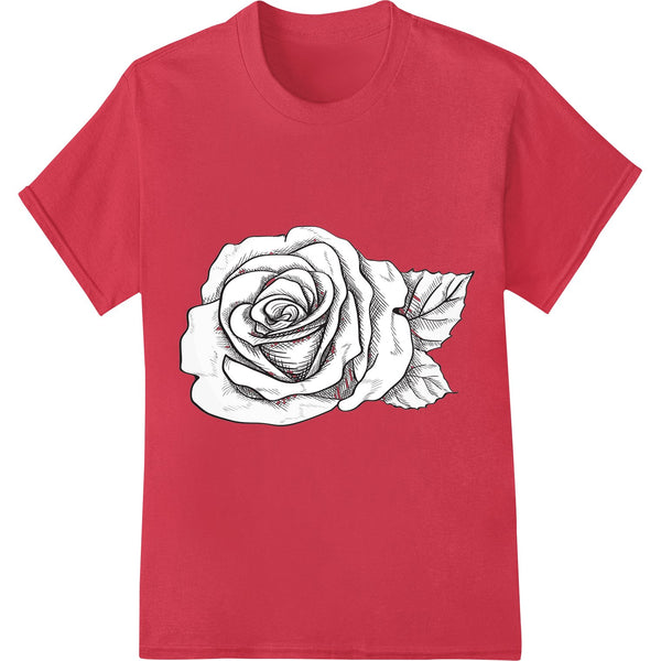 A sketch-style black and white rose print design, perfect for heat transfer onto apparel like t-shirts and hoodies