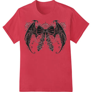 Elegant black and white gothic-inspired winged ornament heat transfer design for direct-to-film (DTF) printing on apparel