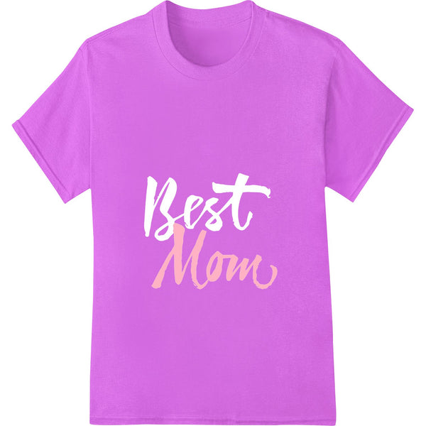 Pink 'Mom' heart design with floral accents, great for Mother's Day custom apparel and t-shirt printing with DTF heat...