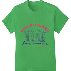 Colorful tropical island design with a stylized palm tree and text 'Gubbug Island' perfect for DTF printing on apparel