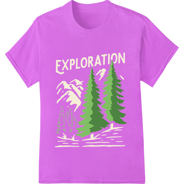 Evergreen exploration DTF print transfer design featuring outdoor scenes and foliage, ideal for custom apparel and...