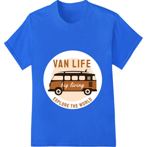 Van life design featuring a camper van driving on a scenic road with mountains in the background, perfect for DTF transfers.