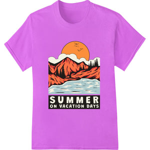 Colorful heat transfer design featuring majestic snow-capped mountains and a summer sky, perfect for DTF printing on...