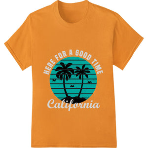 A bold and colorful DTF print design featuring elements inspired by the California lifestyle, suitable for heat transfer on...