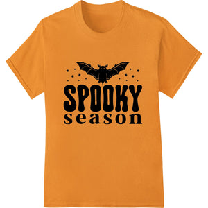 Spooky illustration with bats, ghosts, and pumpkins for Halloween-themed DTF print transfer on apparel