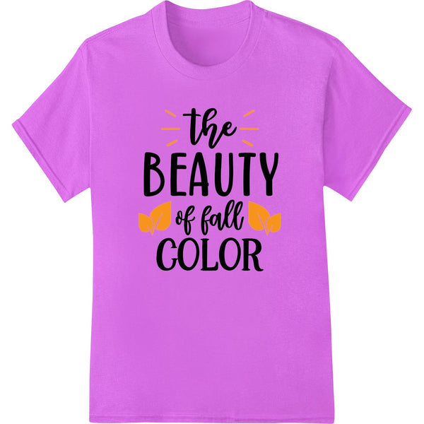 Colorful autumn leaves heat transfer design featuring orange, red, and yellow hues perfect for seasonal apparel printing.