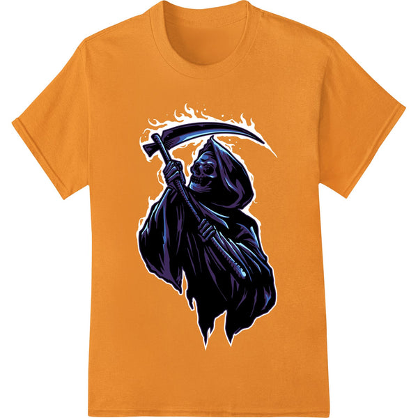 Grim Reaper DTF heat transfer design featuring a detailed illustration of the cloaked skeletal figure against a dark...