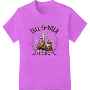 FALL-O-WEEN Jesus design featuring Jesus with pumpkin head and fall leaves, for direct to film printing on apparel.