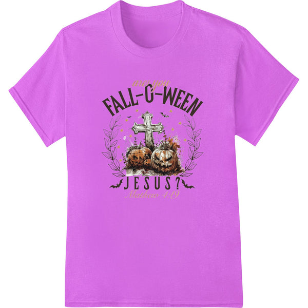 FALL-O-WEEN Jesus design featuring Jesus with pumpkin head and fall leaves, for direct to film printing on apparel.