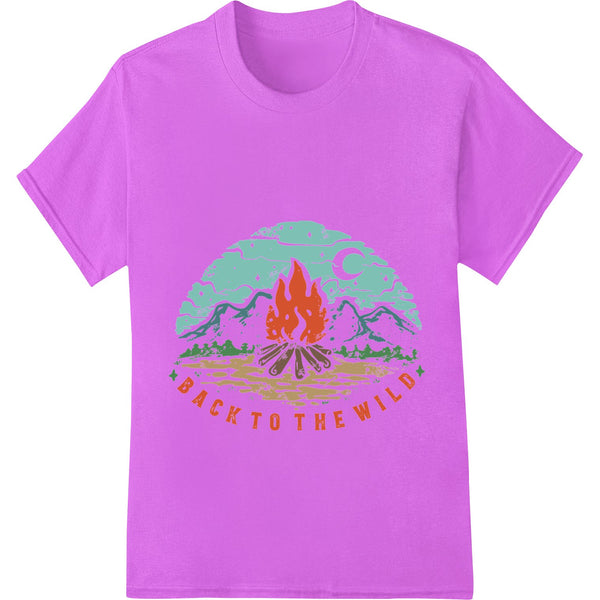 Nature-inspired DTF print design featuring trees, mountains, and the phrase 'Embrace the Wild' for outdoor adventure apparel.