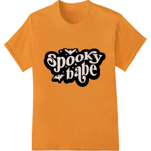 A stylized graphic design featuring a woman with dark makeup and a ghostly aura, representing a 'Spooky Babe' Halloween theme