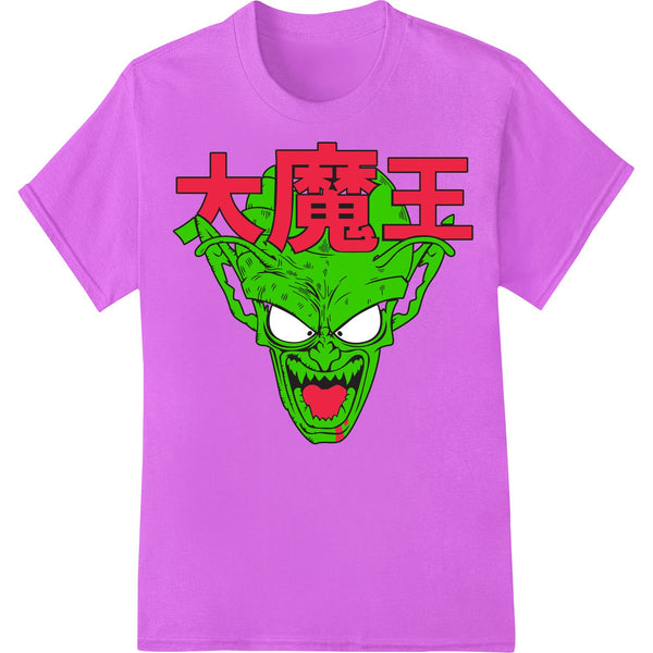 Bold green demon face heat transfer print design, perfect for custom t-shirts and apparel using direct-to-film printing.