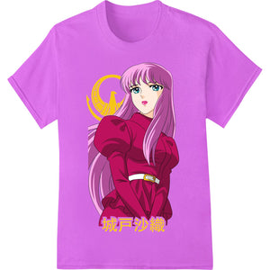 Anime-style portrait of a young woman with long flowing pink hair in a digital art style for apparel printing