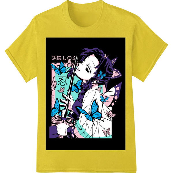 DTF heat transfer print featuring an ethereal butterfly illustration in an anime-inspired style with vibrant colors and...