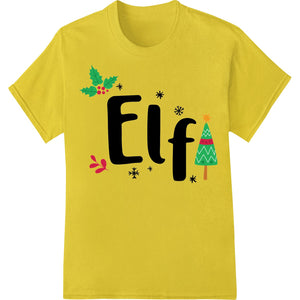 A festive Christmas design featuring a cute elf character, ideal for direct-to-film (DTF) printing on custom apparel.