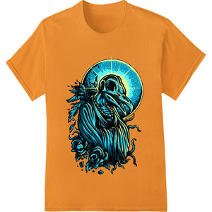 Enchanting Reaper DTF heat transfer design featuring a mythical skeletal reaper figure with glowing effects for Halloween...