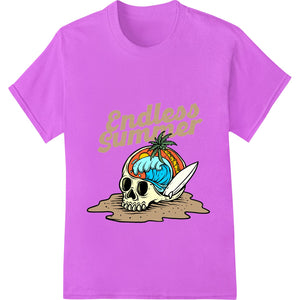 Colorful skull design with beach and summer motifs on a black background - perfect for DTF prints and heat transfers.