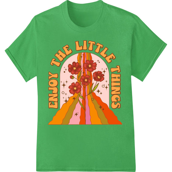 Colorful retro floral design DTF transfer print for heat pressing onto t-shirts, tote bags and other apparel items