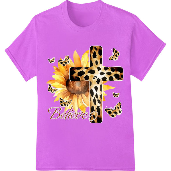 Exotic sunflower leopard print design in yellow and black on a white background, ideal for DTF heat transfer printing.