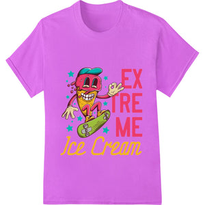 Colorful illustration of an ice cream cone with skateboard wheels, perfect for DTF print heat transfers on apparel.