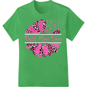 Faith Hope Love text design with leopard print heart graphic, ideal for DTF direct-to-film heat transfers on apparel