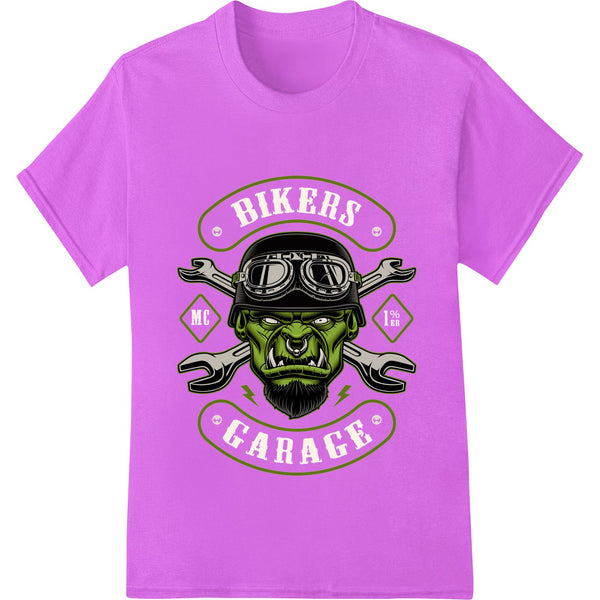 Fierce Green Monster Biker Skull Heat Transfer Print - SUPERDTF - DTF Prints - DTF Transfers - Custom DTF Prints