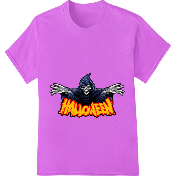 Fiery Grim Reaper: Hauntingly Cool Halloween Heat Transfer - SUPERDTF - DTF Prints - DTF Transfers - Custom DTF Prints